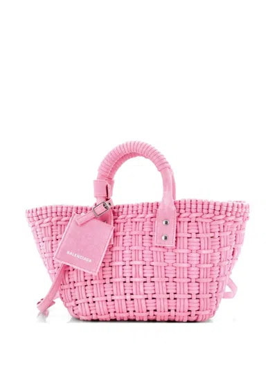 Pre-owned Balenciaga Bistro Panier Bag Woven Denim Xs Tote Bag In Pink