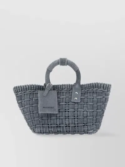 Balenciaga Bistro Woven Denim Tote In Blue