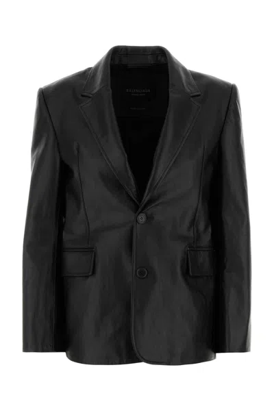 Balenciaga Calf Leather Blazer In Black