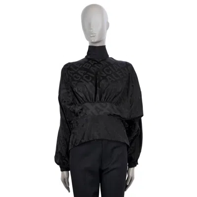 Pre-owned Balenciaga Black 2020 Upside Down High Neck Logo Satin Blouse Shirt 36 Xs