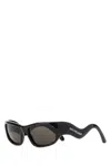 BALENCIAGA BLACK ACETATE HAMPTONS RECTANGLE SUNGLASSES