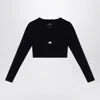 Balenciaga Logo Scoop Neck Cropped Top With Long Sleeves In Black