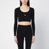 Balenciaga Logo Scoop Neck Cropped Top With Long Sleeves In Black