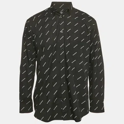 Pre-owned Balenciaga Black All Over Logo Print Cotton Oversized Shirt Xs
