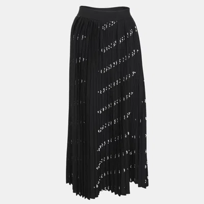 Pre-owned Balenciaga Black All-over Logo Print Knit Pleated Midi Skirt M