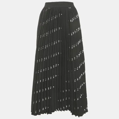 Pre-owned Balenciaga Black All-over Logo Print Knit Pleated Midi Skirt M