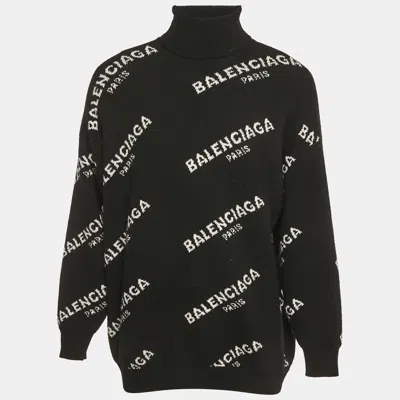 Pre-owned Balenciaga Black All Over Pattern Rib Knit Turtleneck Oversized Sweater M