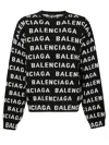 Balenciaga Logo All Over Print Pullover Sweater In Black