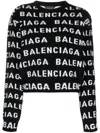 Balenciaga Women Allover Logo Wool Cropped Sweater In Black