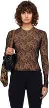 Balenciaga Black & Beige Lace Crewneck T-shirt In 9364 Beige/black