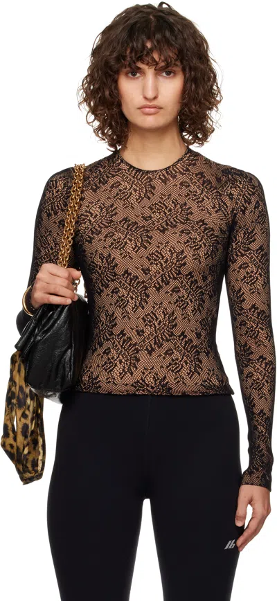 Balenciaga Black & Beige Lace Crewneck T-shirt In 9364 Beige/black