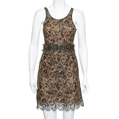 Pre-owned Balenciaga Black & Gold Lace Sleeveless Mini Dress S