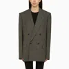 BALENCIAGA BLACK AND GREY DOUBLE-BREASTED WOOL JACKET WITH PRINCE OF WALES MOTIF AND PADDED SHOULDERS FOR WOMEN