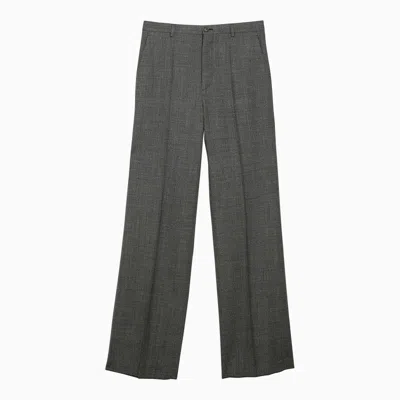 Balenciaga Black And Grey Wool Wide Trousers For Women In Gray