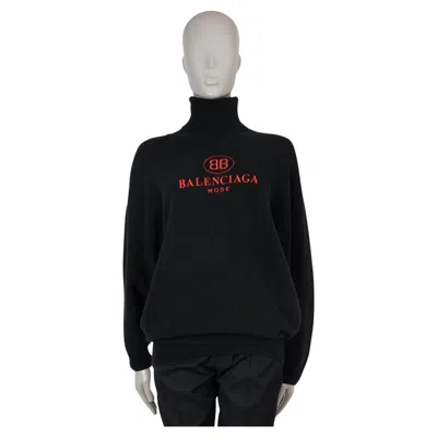 Pre-owned Balenciaga Black & Red Wool & Cashmere 2018 Logo Turtleneck Sweater 36 Xs