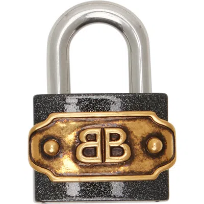 Balenciaga Black & Silver Bb Padlock Bag Charm In 1154-black/silver