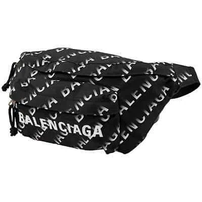 Pre-owned Balenciaga Black And White Gradient Logo Printed Nylon Wheel Beltpack