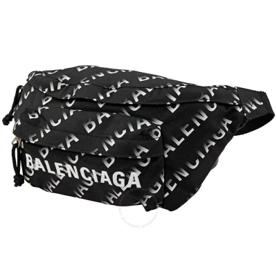 Balenciaga Black And White Gradient Logo Printed Nylon Wheel Beltpack In Black/white