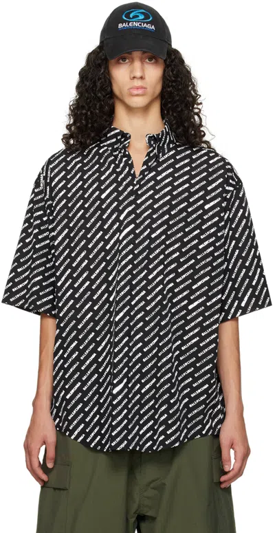 Balenciaga Black & White Printed Shirt In Black/white