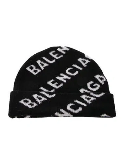 Pre-owned Balenciaga Black And White Wool  Winter Beanie Pattern Print