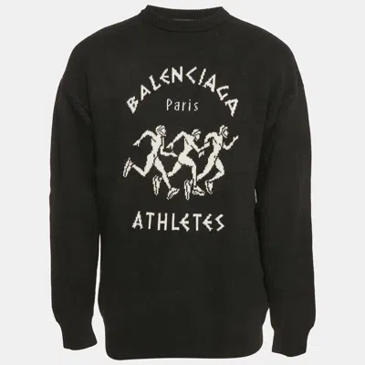 Pre-owned Balenciaga Black Athletes Rib Knit Crew Neck Sweatshirt Xs