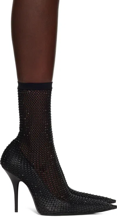 Balenciaga Women Black Nappa Leather And Mesh Avenue Ankle Boots