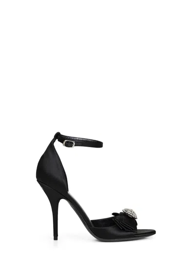 Balenciaga Avenue Palazzo Crystal-embellished Bow-detailed Satin Sandals In Black