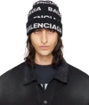 BALENCIAGA BLACK BAL HORIZONTAL ALLOVER BEANIE