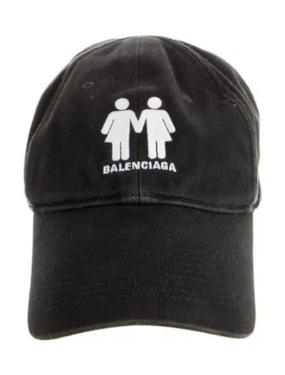 Pre-owned Balenciaga Black  Baseball Hat With Embroidery Embellishment. Designer Size Large