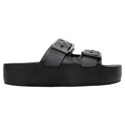 Pre-owned Balenciaga Black  Leather Platform Slide Sandals Size 40