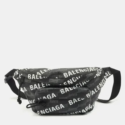 Pre-owned Balenciaga Black Bb Monogram Coated Canvas Logo Medium Signature Belt Bag