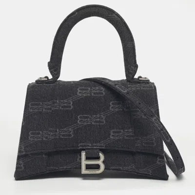 Pre-owned Balenciaga Black Bb Monogram Denim Small Hourglass Top Handle Bag