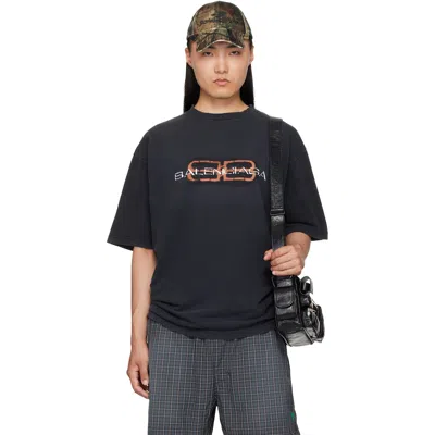 Balenciaga Black Bb Stencil T-shirt In 1041-faded Wshd Blck