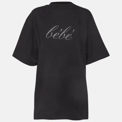 Pre-owned Balenciaga Black Bebe Embellished Cotton Crew Neck T-shirt S