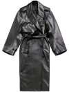 Balenciaga Notched-lapels Leather Trench Coat In Black