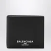 Balenciaga Men Black Bi-fold Wallet With Logo Lettering On The Front In Grained Leather Man In Black
