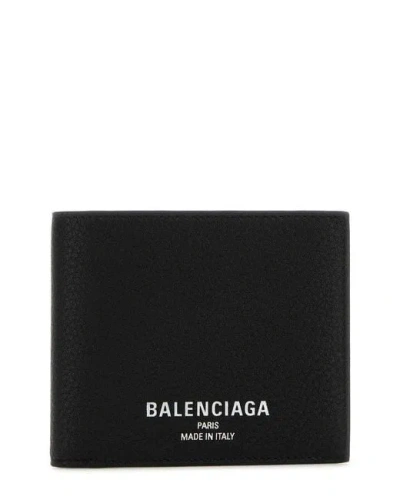 Balenciaga Black Bi-fold Credit Wallet In Hammered Leather