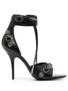 Balenciaga Cagole Leather Sandals Embossed Design In Black