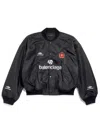 Balenciaga Black Bomber Jacket With Logo Patch In Black