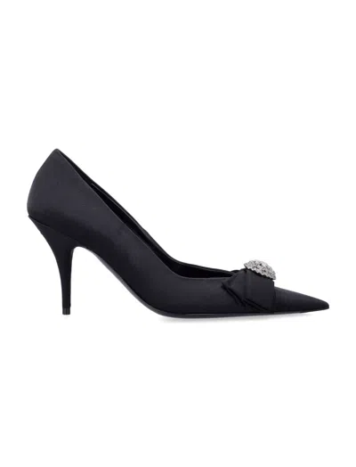 Balenciaga Avenue Palazzo 90mm Pump In Satin And Rhinestones In Black