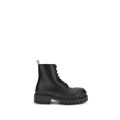 BALENCIAGA BLACK CALF LEATHER BOS TAURUS LACE-UP BOOTS