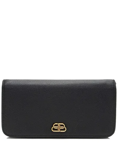 Balenciaga Black Calfskin Bb Thin Cash Wallet (authentic Pre-loved)