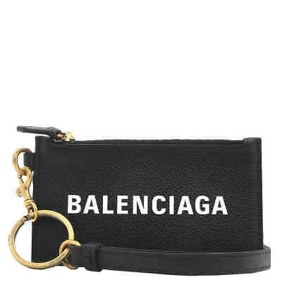 Pre-owned Balenciaga Black Calfskin Cash Card Case On Keychain 594548 1izim 1090