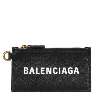 Balenciaga Black Calfskin Cash Card Case On Keychain In Black/l White