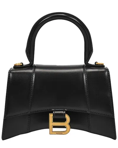 Balenciaga Hourglass Small Leather Top Handle Shoulder Bag In Black