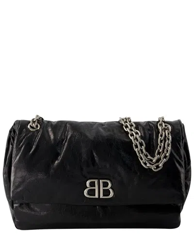 BALENCIAGA BALENCIAGA BLACK CALFSKIN LEATHER MONACO HOBO BAG M