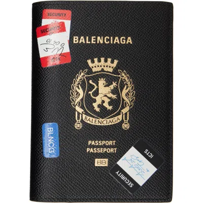 Balenciaga Black Calfskin Passport Holder In 1084 Black/multicolo