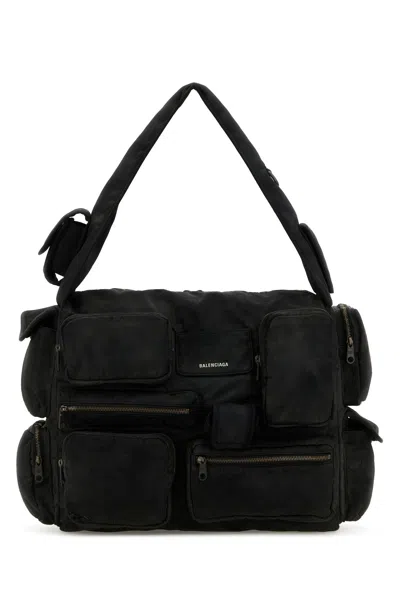BALENCIAGA BLACK CANVAS LARGE SUPERBUSY SHOULDER BAG