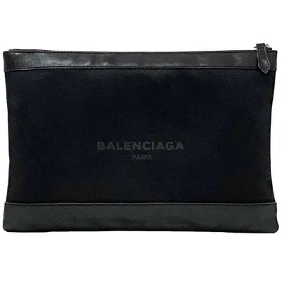 Pre-owned Balenciaga Black Canvas Leather Clutch Bag ()