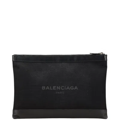 Pre-owned Balenciaga Black Canvas Leather Clutch Bag ()